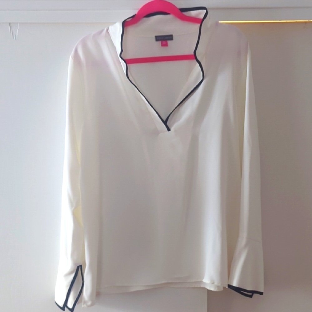 Elegant White Blouse with Black Trim